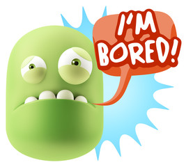 3d Illustration Sad Character Emoji Expression saying I'm Bored