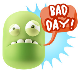 3d Illustration Sad Character Emoji Expression saying Bad Day wi