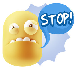 3d Illustration Sad Character Emoji Expression saying Stop! with