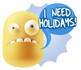 3d Illustration Sad Character Emoji Expression saying I Need Hol