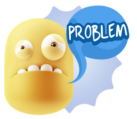 3d Illustration Sad Character Emoji Expression saying Problem wi