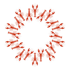 Vector crayfish or lobster frame in white background. Simple flat  design for cards, menu, booklet, website