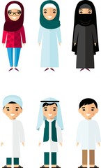 Set of cartoon different arab people in flat style.