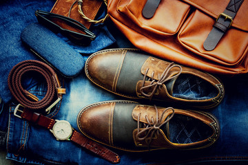 Men's casual outfits with accessories background