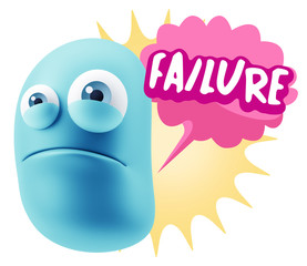 3d Illustration Sad Character Emoji Expression saying Failure wi
