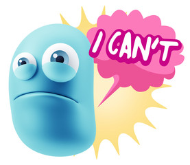 3d Illustration Sad Character Emoji Expression saying I Can't wi