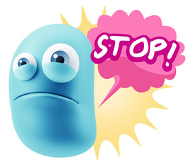 3d Illustration Sad Character Emoji Expression saying Stop! with