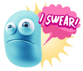 3d Illustration Sad Character Emoji Expression saying I Swear wi