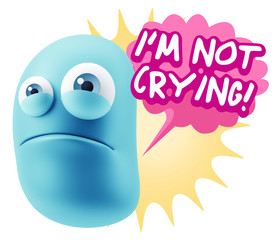 3d Illustration Sad Character Emoji Expression saying I'm Not Cr