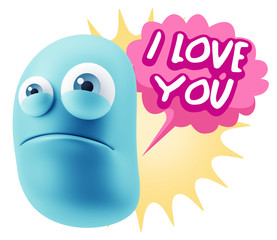 3d Illustration Sad Character Emoji Expression saying I Love You