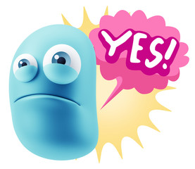 3d Illustration Sad Character Emoji Expression saying Yes with C