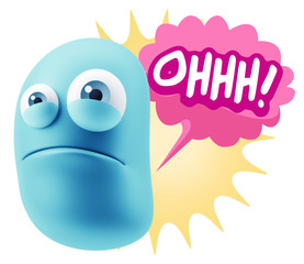 3d Illustration Sad Character Emoji Expression saying Oh with Co