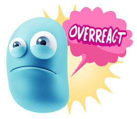 3d Illustration Sad Character Emoji Expression saying Overreact