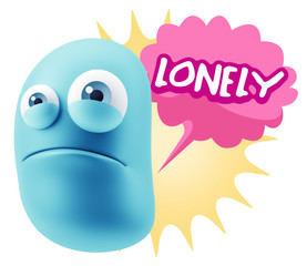 3d Illustration Sad Character Emoji Expression saying Lonely wit