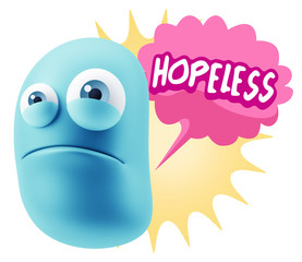 3d Illustration Sad Character Emoji Expression saying Hopeless w