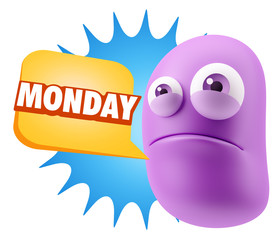3d Illustration Sad Character Emoji Expression saying Monday wit