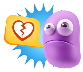 3d Illustration Sad Character Emoji Expression saying Broken Hea