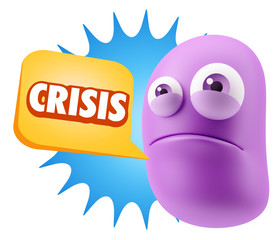 3d Illustration Sad Character Emoji Expression saying Crisis wit