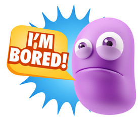 3d Illustration Sad Character Emoji Expression saying I'm Bored