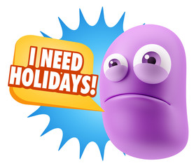 3d Illustration Sad Character Emoji Expression saying I Need Hol