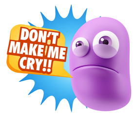 3d Illustration Sad Character Emoji Expression saying Don't Make