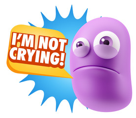 3d Illustration Sad Character Emoji Expression saying I'm Not Cr