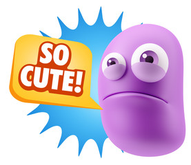 3d Illustration Sad Character Emoji Expression saying So Cute wi