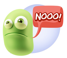 3d Illustration Sad Character Emoji Expression saying No with Co