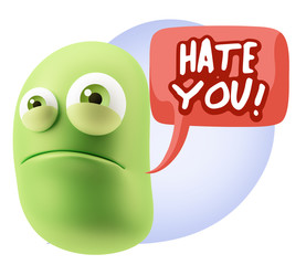 3d Illustration Sad Character Emoji Expression saying Hate You w