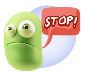 3d Illustration Sad Character Emoji Expression saying Stop! with
