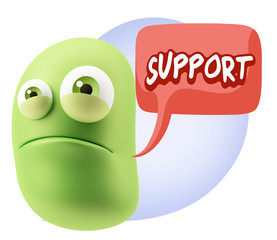 3d Illustration Sad Character Emoji Expression saying Support wi
