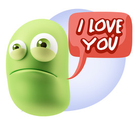 3d Illustration Sad Character Emoji Expression saying I Love You