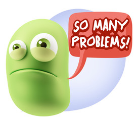 3d Illustration Sad Character Emoji Expression saying So Many Pr