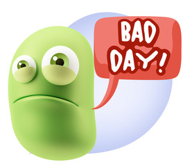 3d Illustration Sad Character Emoji Expression saying Bad Day wi