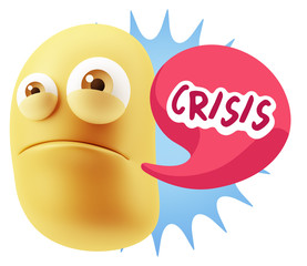 3d Illustration Sad Character Emoji Expression saying Crisis wit