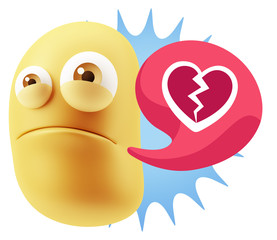 3d Illustration Sad Character Emoji Expression saying Broken Hea