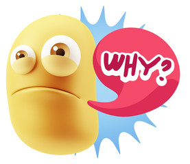 3d Illustration Sad Character Emoji Expression saying Why? with