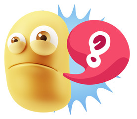 3d Illustration Sad Character Emoji Expression saying Question M