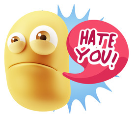 3d Illustration Sad Character Emoji Expression saying Hate You w
