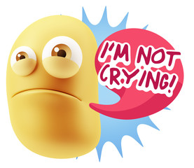 3d Illustration Sad Character Emoji Expression saying I'm Not Cr