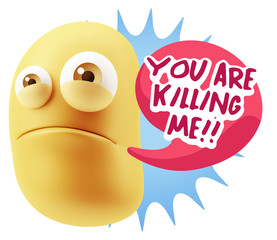 3d Illustration Sad Character Emoji Expression saying You are Ki