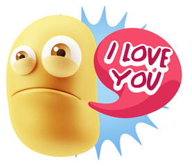 3d Illustration Sad Character Emoji Expression saying I Love You