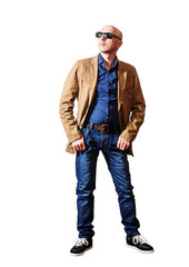Fototapeta premium Middle-aged man in a yellow jacket
