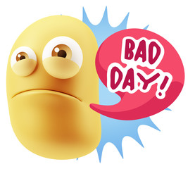 3d Illustration Sad Character Emoji Expression saying Bad Day wi