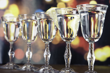 Alcohol set with bokeh background