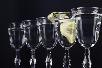 Cold alcohol set with background and fruits