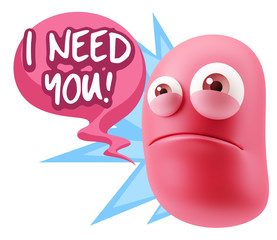 3d Illustration Sad Character Emoji Expression saying I Need you