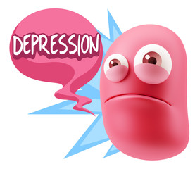 3d Illustration Sad Character Emoji Expression saying Depression
