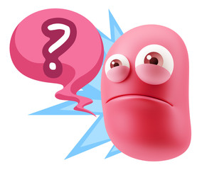 3d Illustration Sad Character Emoji Expression saying Question M