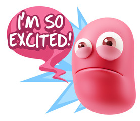 3d Illustration Sad Character Emoji Expression saying I'm so Exc